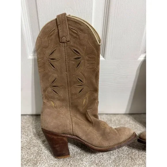 Vintage Dingo Acme Leather Cowboy Boots Women’s Sz US 7 Made In USA Western Tan - Picture 4 of 13